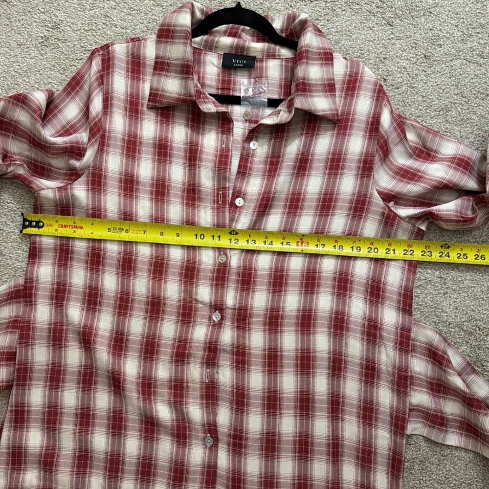 VICI Red White Plaid Front Tie Button Down Shirt Dress Mini Womens Large - Picture 11 of 13